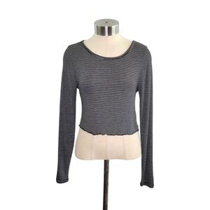 Brandy Melville Black & White Striped Long Sleeve Lettuce Hem Crop Top Fits XS/S